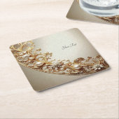 Ornate Gold Flourish Paper Coaster スクエアペーパーコースター (アングル)