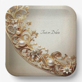 Ornate Gold Flourish Paper Plate ペーパープレート