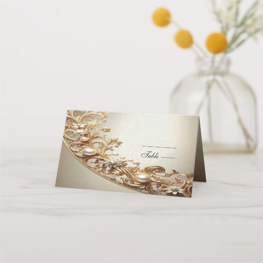 Ornate Gold Flourish Place Card プレイスカード (正面)