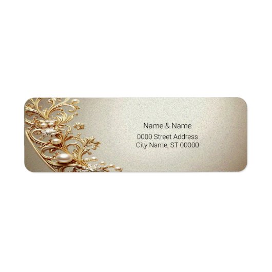 Ornate Gold Flourish Return Address Label ラベル (正面)