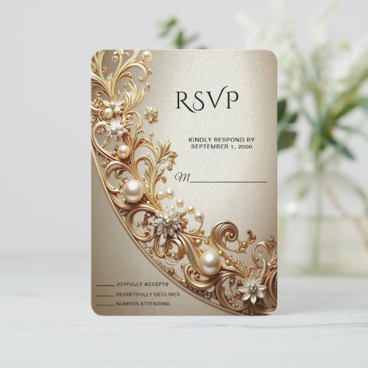 Ornate Gold Flourish RSVP Card (スタンド正面)