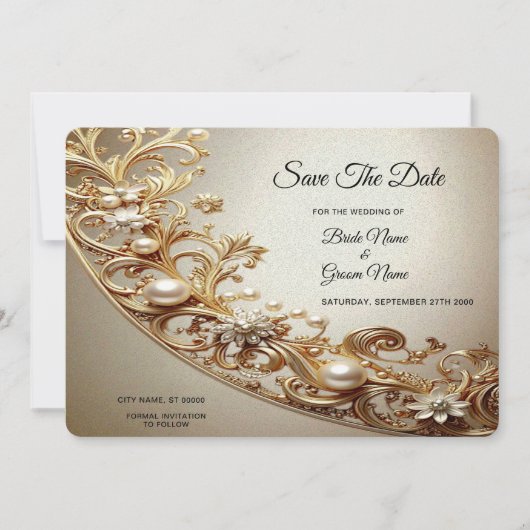 Ornate Gold Flourish Save The Date セーブザデート (正面)