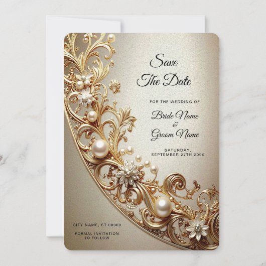 Ornate Gold Flourish Save The Date セーブザデート (正面)