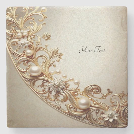 Ornate Gold Flourish Stone Coaster ストーンコースター (正面)