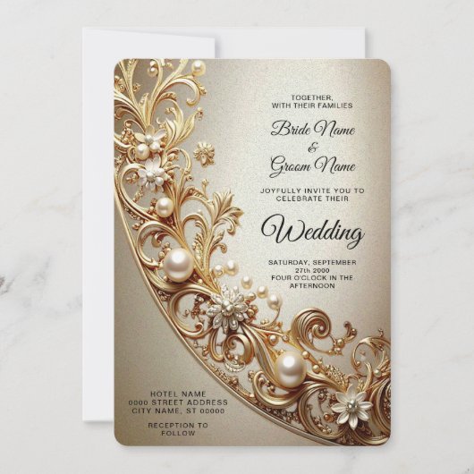 Ornate Gold Flourish Wedding Invitation 招待状 (正面)