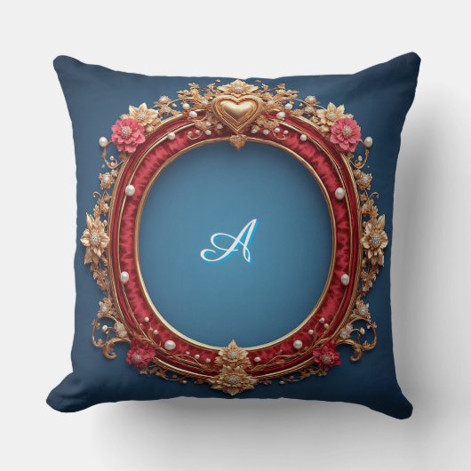 Ornate Gold Frame With Heart Gem クッション (正面)