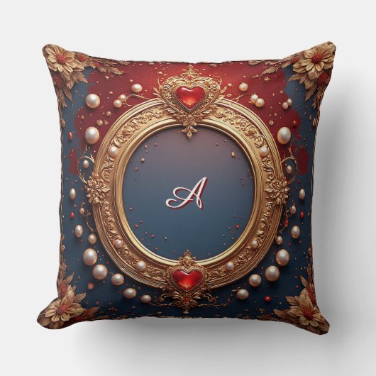 Ornate Gold Frame With Heart Gem クッション (正面)