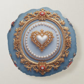 Ornate Gold Frame With Heart Gem ラウンドクッション (裏面)