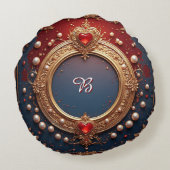 Ornate Gold Frame With Heart Gem ラウンドクッション (裏面)