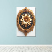 Ornate Gold Frame With Large Metallic Flower Medal キャンバスプリント (インサイチュ (ウッドフロア))