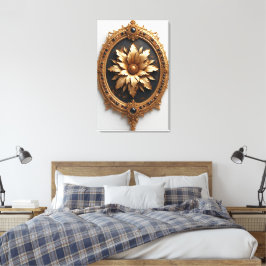 Ornate Gold Frame With Large Metallic Flower Medal キャンバスプリント