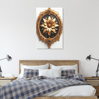 Ornate Gold Frame With Large Metallic Flower Medal キャンバスプリント
