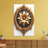 Ornate Gold Frame With Large Metallic Flower Medal キャンバスプリント (インサイチュ (リビング))