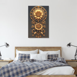 Ornate Gold Frame With Large Metallic Flower Medal キャンバスプリント