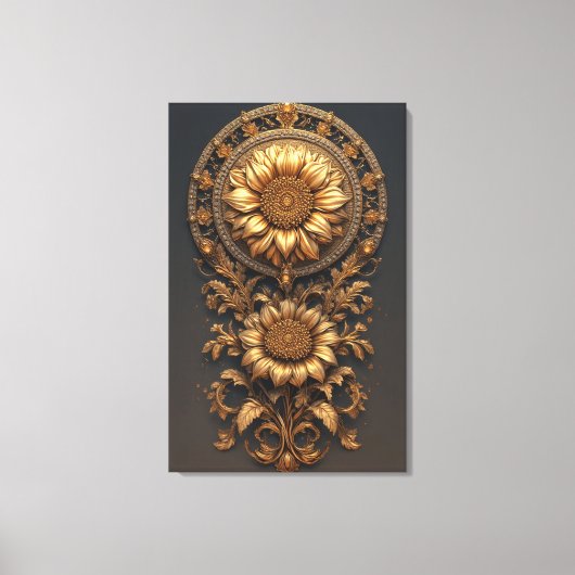 Ornate Gold Frame With Large Metallic Flower Medal キャンバスプリント (正面)