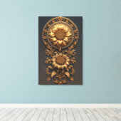 Ornate Gold Frame With Large Metallic Flower Medal キャンバスプリント (インサイチュ (ウッドフロア))
