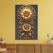 Ornate Gold Frame With Large Metallic Flower Medal キャンバスプリント (インサイチュ (リビング))