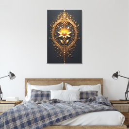 Ornate Gold Frame With Large Metallic Flower Medal キャンバスプリント