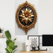 Ornate Gold Frame With Large Metallic Flower Medal ポスター (ホームオフィス)