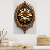 Ornate Gold Frame With Large Metallic Flower Medal ポスター (キッチン)