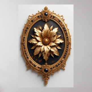 Ornate Gold Frame With Large Metallic Flower Medal ポスター
