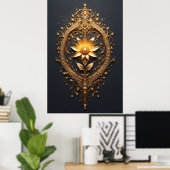 Ornate Gold Frame With Large Metallic Flower Medal ポスター (ホームオフィス)