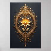 Ornate Gold Frame With Large Metallic Flower Medal ポスター (正面)