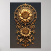 Ornate Gold Frame With Large Metallic Flower Medal ポスター (正面)