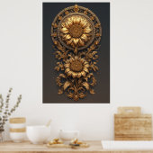 Ornate Gold Frame With Large Metallic Flower Medal ポスター (キッチン)
