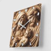 Ornate Gold Holy Family Relief スクエア壁時計 (傾斜)