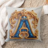 Ornate Gold Letter A With Crown Frame Design クッション (ブランケット)