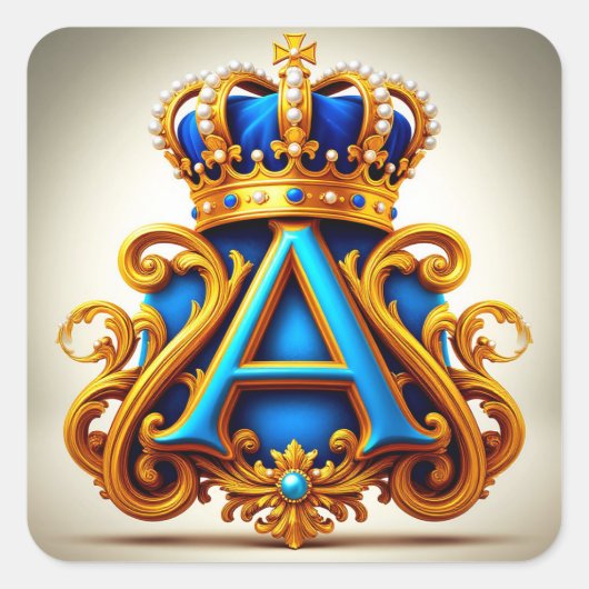 Ornate Gold Letter A With Crown Frame Design スクエアシール (正面)