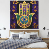  Ornate Gold Third Eye Hamsa キャンバスプリント (インサイチュ (寝室))