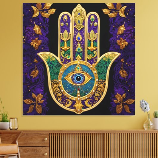  Ornate Gold Third Eye Hamsa キャンバスプリント (インサイチュ (リビング))