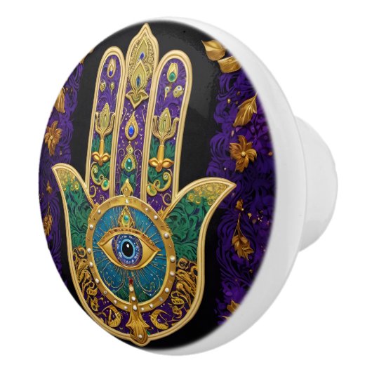  Ornate Gold Third Eye Hamsa セラミックノブ (右)