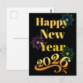 Ornate Golden Happy Near Year 2026 Fireworks Black ポストカード (正面/裏面)