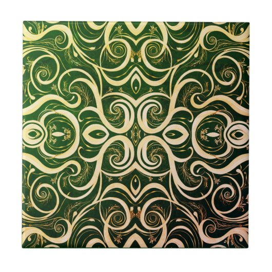 Ornate Green and Gold Tile Design タイル (正面)