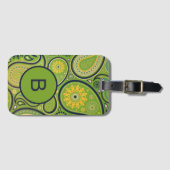Ornate Green Paisley Pattern Monogram ラゲッジタグ (正面横)