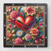 Ornate Heart Botanical Garden スクエア壁時計 (正面)