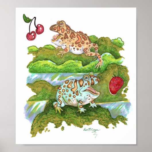 Ornate Horned Frogs Chasing Fruit ポスター (正面)