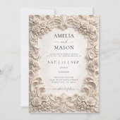 Ornate Ivory Baroque Floral Wedding Invitation 招待状 (正面)