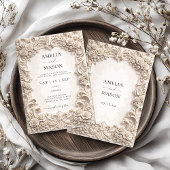 Ornate Ivory Baroque Floral Wedding Invitation 招待状