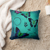 Ornate Jewel Butterflies Teal クッション (ブランケット)