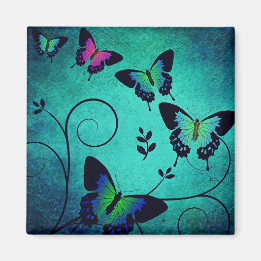 Ornate Jewel Butterflies Teal マグネット (正面)