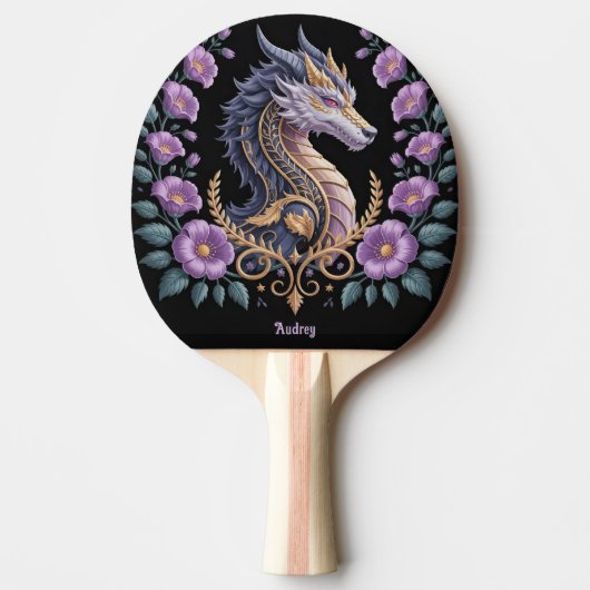 Ornate Lavender Dragon Personalized 卓球ラケット (正面)
