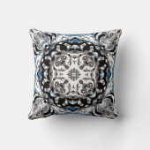 Ornate Mandala Decorative Pillow in Delft Blue クッション (裏面)