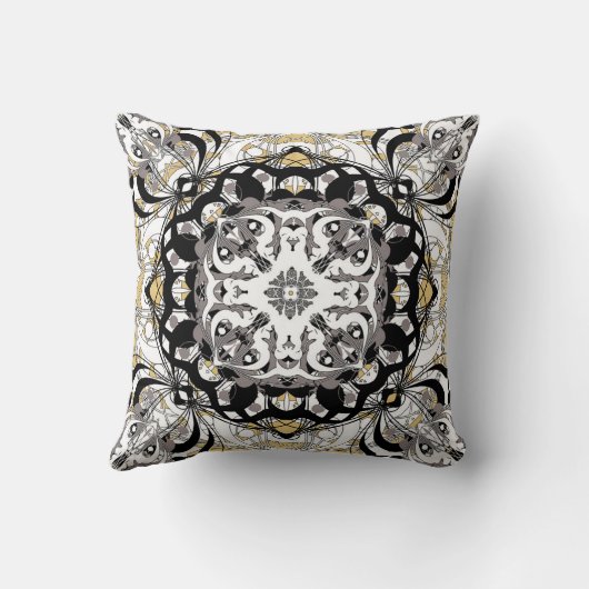 Ornate Mandala Decorative Pillow in Golden Beige クッション (裏面)