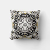Ornate Mandala Decorative Pillow in Golden Beige クッション (正面)