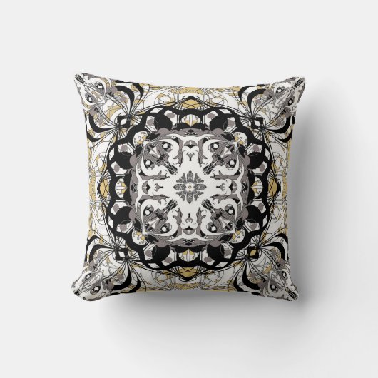 Ornate Mandala Decorative Pillow in Golden Beige クッション (正面)