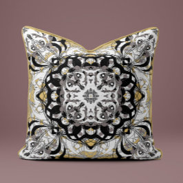 Ornate Mandala Decorative Pillow in Golden Beige クッション